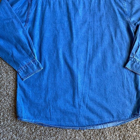 Graphic Sports Shirt Adult 2XL XXL Blue Denim Button Up Long Sleeve Logo Mens - Picture 6 of 11